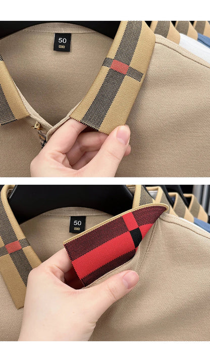 Summer men's light luxury brand letter printed short sleeved T-shirt Polo shirt breathable striped collar business casual top