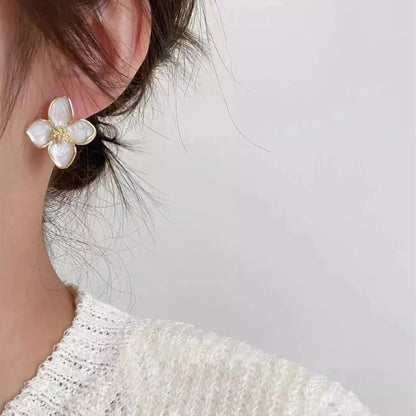 Dropped Glaze Flower Stud Earrings for Women Girl French Ins Vintage 2024 Fashion Korean Wedding Romantic Jewelry Gifts