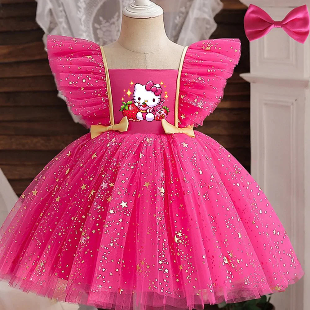 Princess Dress for Girls Sequined Star Ruffle Bow Tutu Gown Baby Formal Gala Prom Gown Kids Evening Party Costume