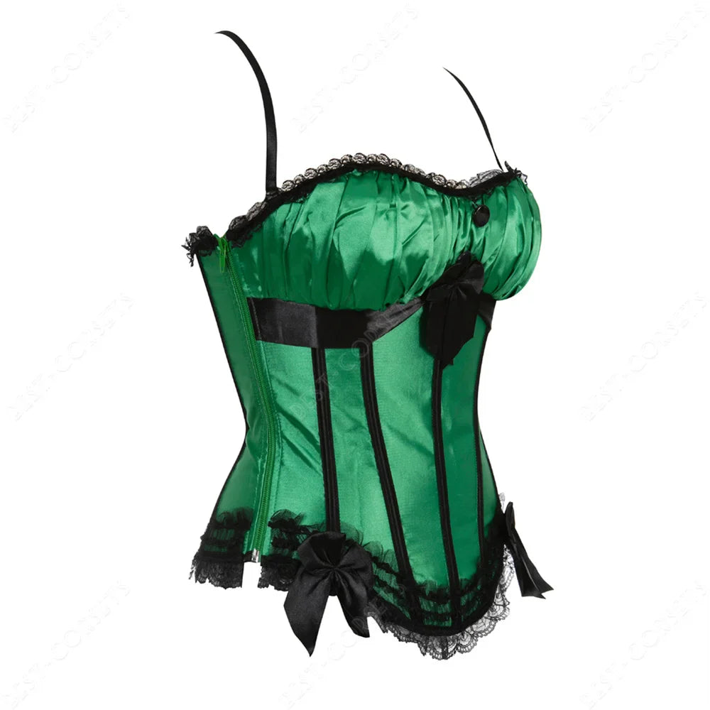 Women Corset Top With Straps Bustier Pink Lace Corset Overbust Tank Tops Thin Straps Sexy Green Corset for Women