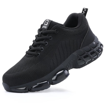 Safety Shoes Men Steel Toe Boots Anti-smash Anti-puncture Safety Work Shoes Men Lightweight Breathable Protective Shoes Black