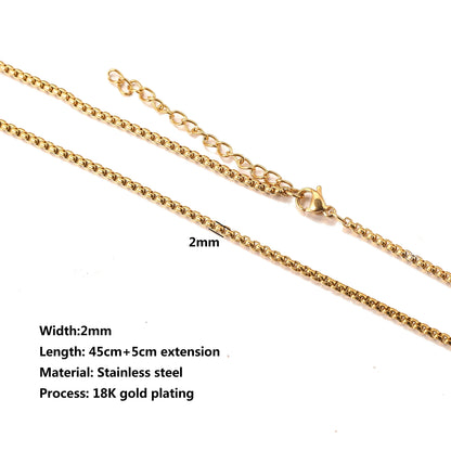 5pcs Stainless Steel Bead Chain Cuba Cross O Ripple Chain Necklace Plated Gold 45CM Adjustable Chain Lobster Clasp DIY Necklace