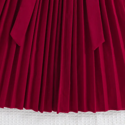 Kids Casual Dress for Girls Clothes Summer 2024 New Children Fashion Sleeveless Red High Waist Princess Dress with Belt 7-8Y