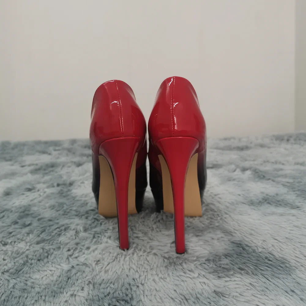 2026 New Women Pumps Sexy Platform Peep Toe 14cm Extremely High Heels Stiletto Patent Leather Party Nighclub Red Wedding Shoes