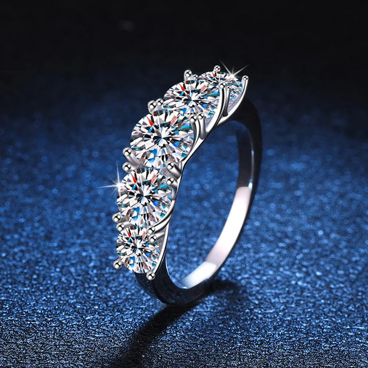 18k Plated 3.6CT All Moissanite Rings for Women 5 Stones Sparkling Diamond Wedding Band S925 Sterling Silver Jewelry GRA