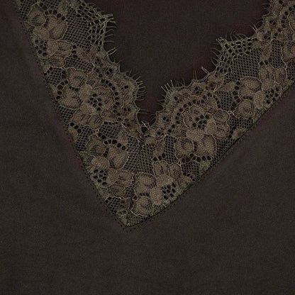 V neck Lace T shirt Top Women Sexy Navel Exposed Pullover Fashion Splice Hot Girl Club Party Top Autumn New Lady T shirt