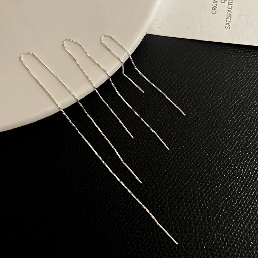 Retro Classic Long Tassel Ear Line Drop Dangle Earring for Women Charm Silver Color Stainless Steel Chain Hanging Earing Jewelry