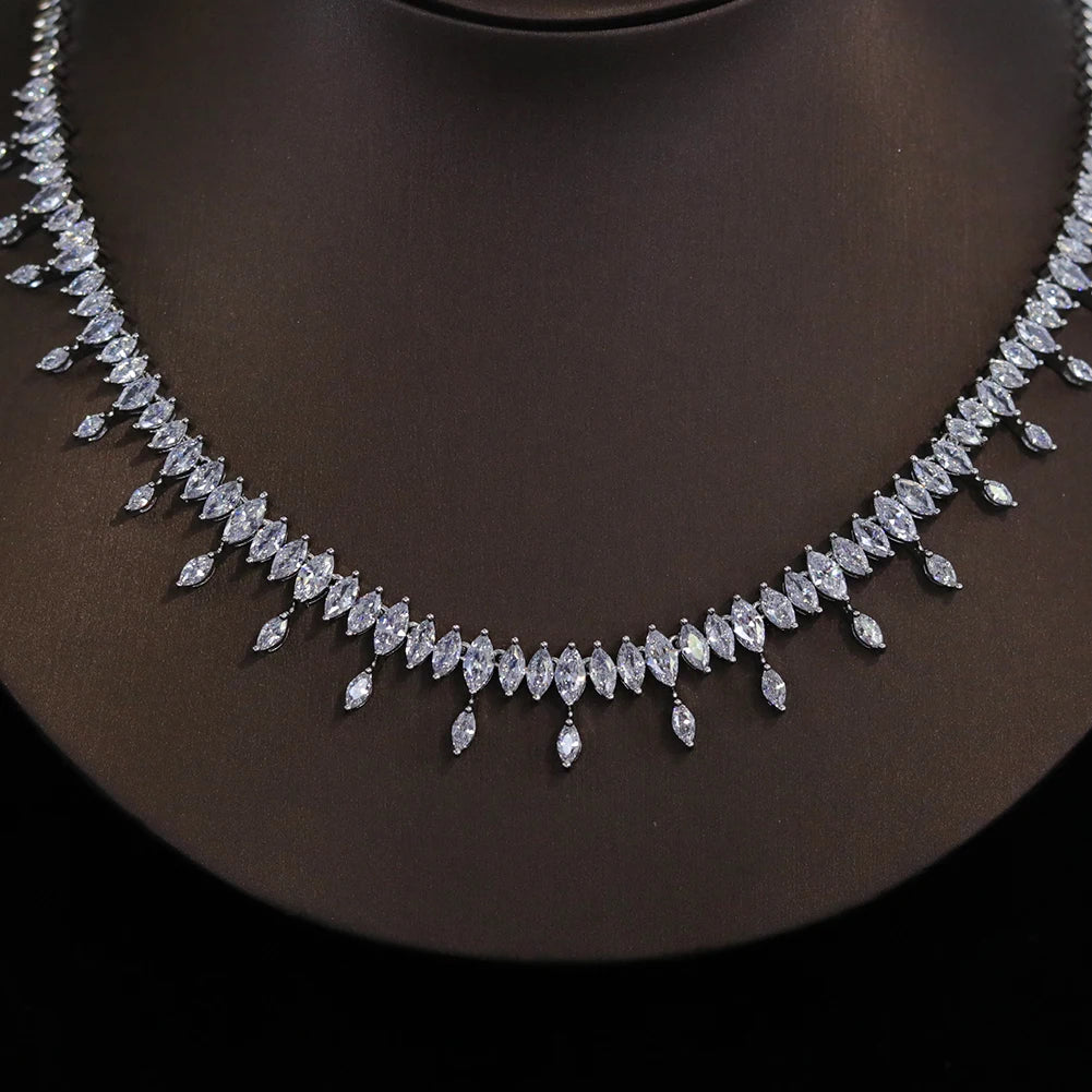 New CZ Simple Earring Necklace For Women Elegant Bridal Wedding Jewelry Set Bridesmaid Dinner Party Accessories， Gifts X0477