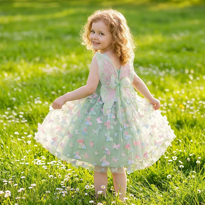 Baby Girl Party Princess Dress Summer Toddler 3d Fairy Butterfly Wings Sleeveless Tulle Sling Dress Children Birthday Party Gown