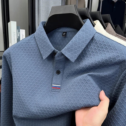 High quality fashion long sleeve polo shirt men's autumn new brand striped jacquard design Korean casual luxury lapel T-shirt