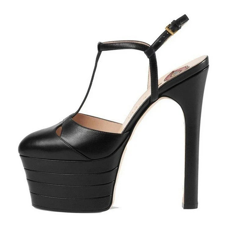 2026 Women's Round Head Sandals Thin Heels 5cm Thick Bottom Slope Heel Fish Mouth Rivet Sandal T-Platform Sandals Size34-43