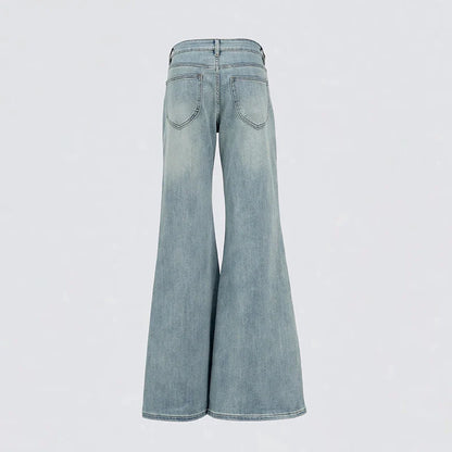 Flared Jeans Women Denim Boot Cut Pants Stretch Vintage Casaul Bell Buttom Trousres For Ladies Full Length Jeans Washed
