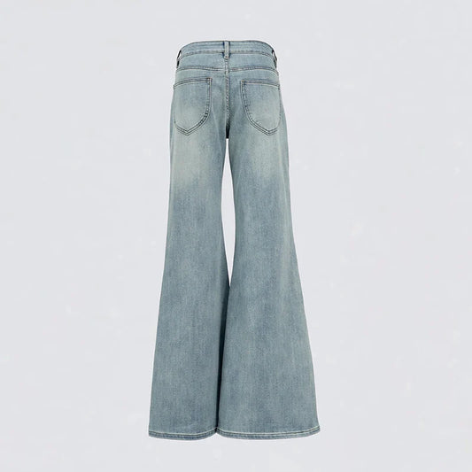 Flared Jeans Women Denim Boot Cut Pants Stretch Vintage Casaul Bell Buttom Trousres For Ladies Full Length Jeans Washed