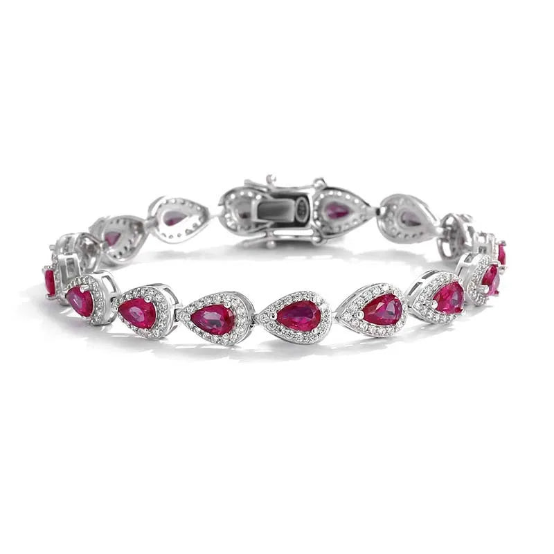 Luxury S925 Sterling Silver Full Ruby Tennis Bracelet for Women Party Fine Jewelry Lab Grown Gemstones Hand Link Bracelets