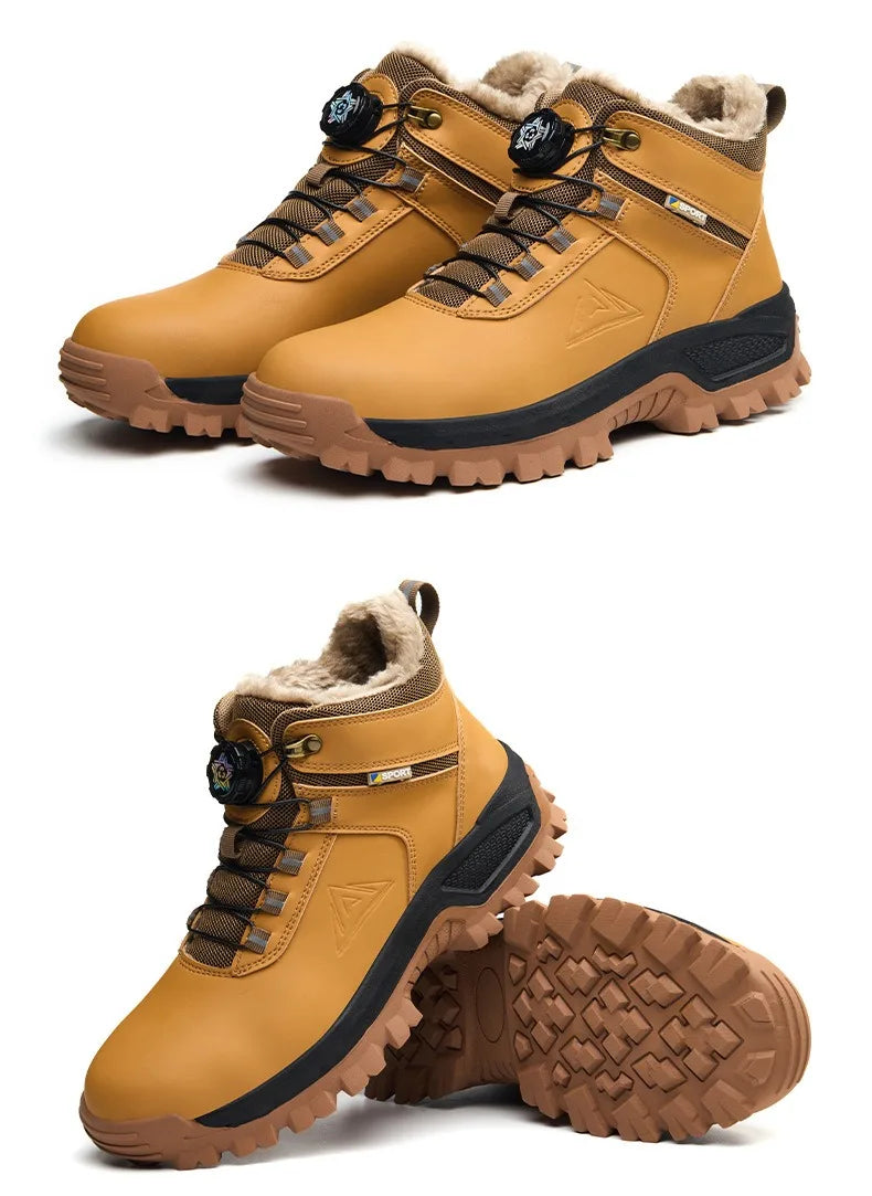Brown Waterproof Safety Boots Men Indestructible Steel Toe Work Boots Anti-smash Stab-resistant High-top Knob Adjustable