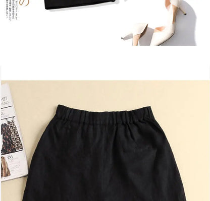 Khaki Solid Casual Linen Cotton Elastic High Waist Wide Leg Button Loose Women's Shorts Korean Fashion Summer Shorts Women 2024