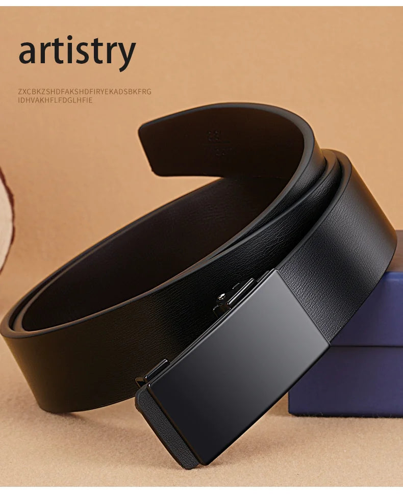 Men Leather Belt Black Metal Toothless Automatic Buckle Business Casual PU Leather Men's Fashion High Quality Belt