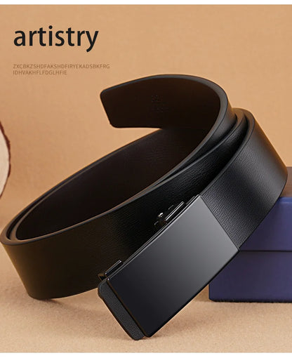 Men Leather Belt Black Metal Toothless Automatic Buckle Business Casual PU Leather Men's Fashion High Quality Belt