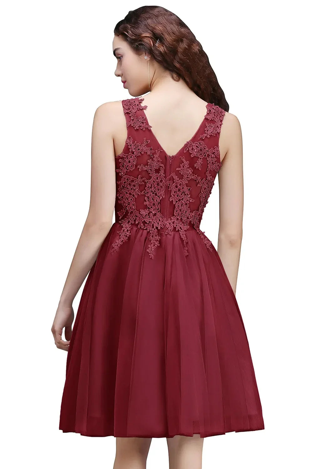 Dusty Pink A Line Short Cocktail Dreses Tulle Appliques Scoop Neck Graduation Homecoming Evening Formal Prom Party Gown Vestido