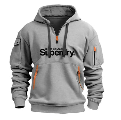 Autumn and Winter Warm Men's Hoodie Long Daily Outdoor Multi Pocket Zipper Comfortable Sweatshirt