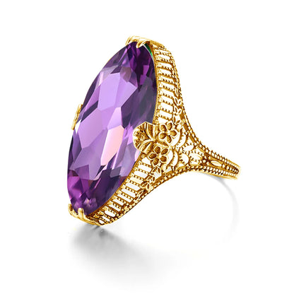 Marquise Stone Amethyst Ring 925 Antique Silver For Women Trend Luxury Party Jewelry Birthstone Gems Unique Handmade Gift