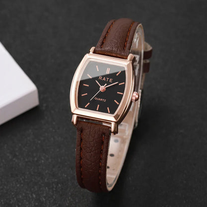 2PCS Fashion Leather Strap Quartz Wristwatches Set With Heart Bracelet Casual Simple Dial For Ladies Clock(Without Box)