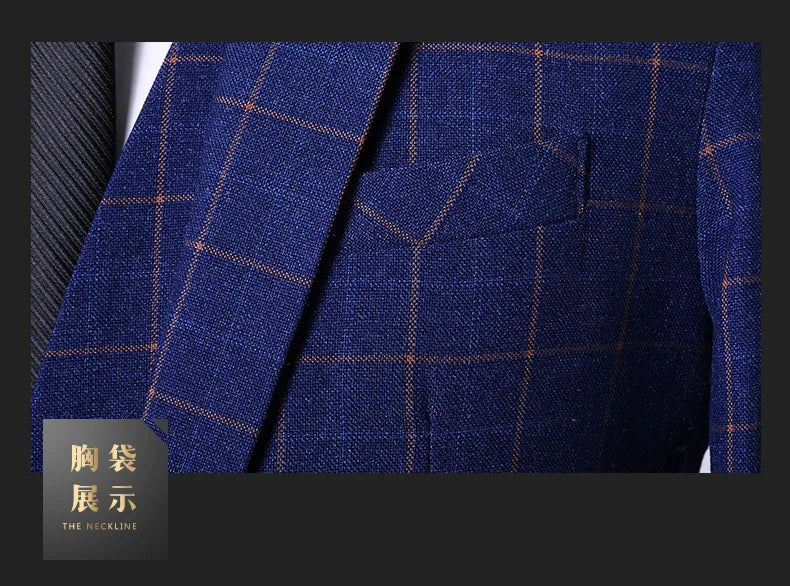 Blazer Vest Pants  Boutique Plaid Men's Formal Groom Wedding Dress Slim Suit 3Pcs or 2Pcs Men's Casual Business Suit Tuxedo