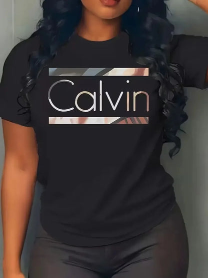 Women's Summer Fashion Casual Calvin Letter Pattern Print Loose Round Neck Short Sleeve Sportswear T-shirt y2k clothes