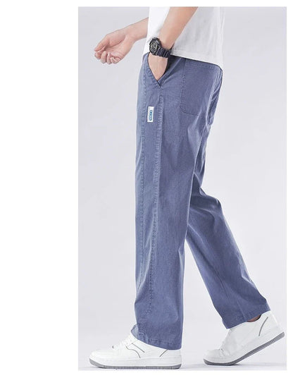Spring Summer Thin Lyocell Casual Pants Men Loose Straight Fashion Stretch Korean Classic Trousers Men's Clothing Size M-5XL