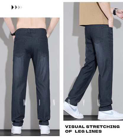 Calça Jeans Masculina Lyocell Primavera Verão de Alta Qualidade Calças Jeans Retas Negócios Clássicos Calças de Trabalho Masculinas Tamanho Grande 29-40