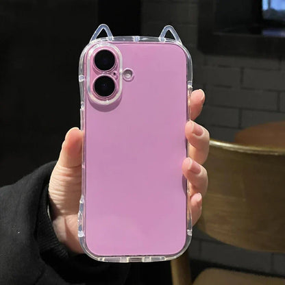 Cute Cat 3D Ears Transparent Phone Case For iPhone 17 Pro Max Air 16 15 13 11 12 14 Plus Soft Clear TPU Back Cover Shell