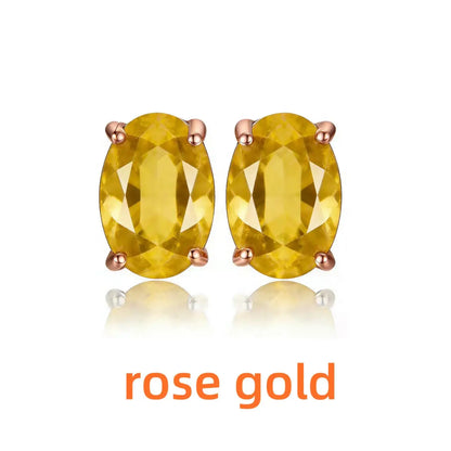 Rose Gold Yellow Gold Plated Oval Natural Amethyst Citrine Garnet Topaz Peridot 925 Sterling Silver Earrings for Women