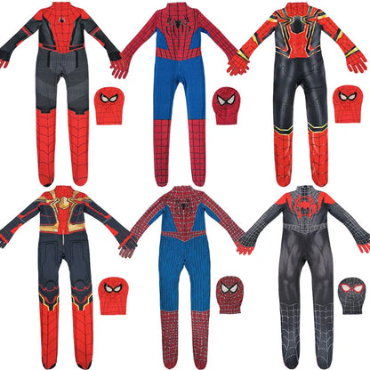 Kids Spider Boy Cosplay Costume Superhero Morales Cosplay Jumpsuit Miles Zentai Jumpsuit Halloween Carnival Party Costume Adult