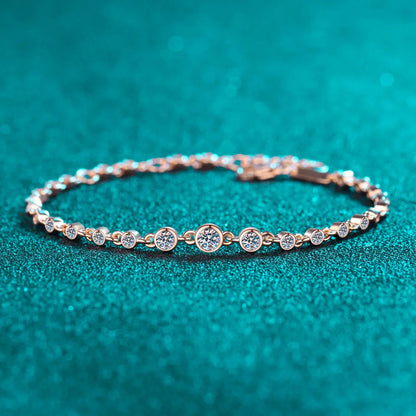Round Bezel 0.87cttw Full D Color Moissanite Diamond Bracelet For Women 925 Silver GRA Certified 19cm Link Bracelets Gift