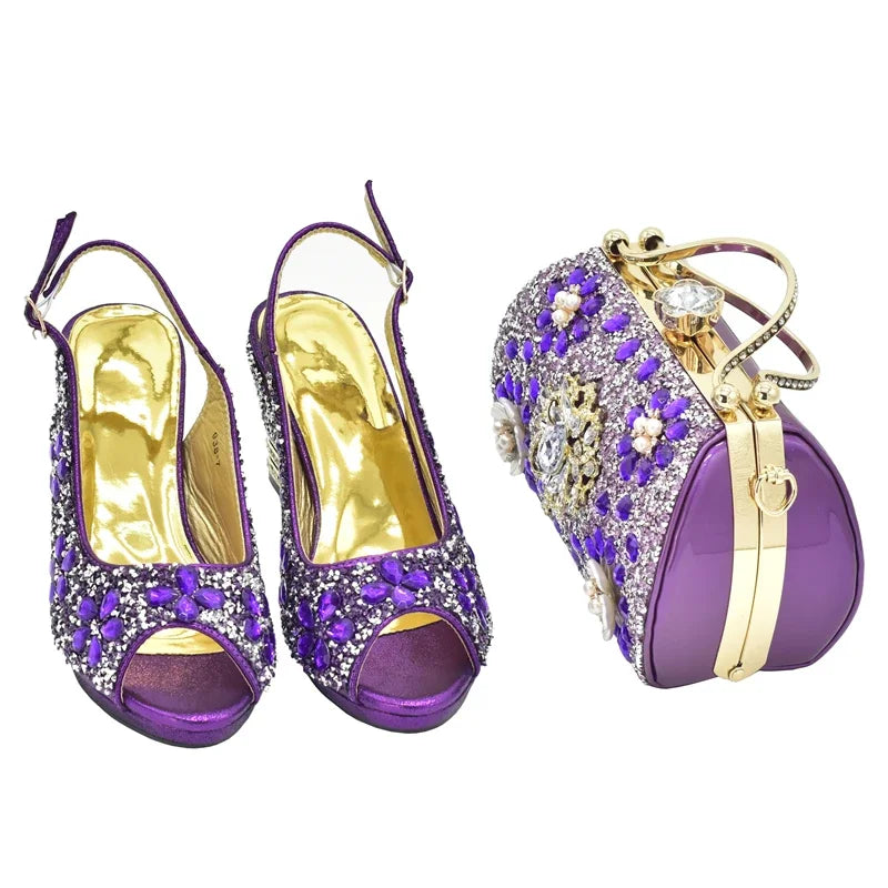 2026 Italian Shoes and Bags Matching Set with Rhinestone Plus Size Shoes Luxury Italian Shoe and Bag Set Wedding Shoes Bride