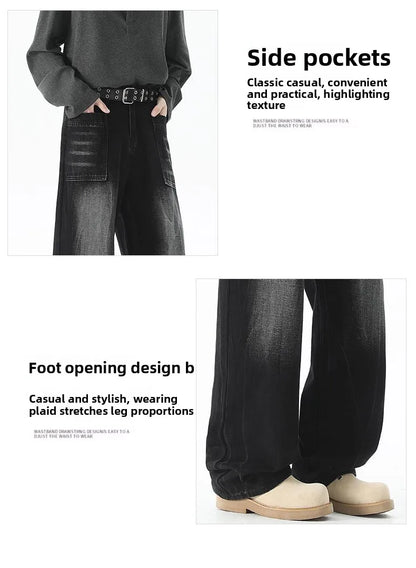 Men's Baggy Soft Casual Pants Gray Autumn Fashion Versatile Comfortable Stretch Straight  Leg Jeans Male High Street Retro Jeans