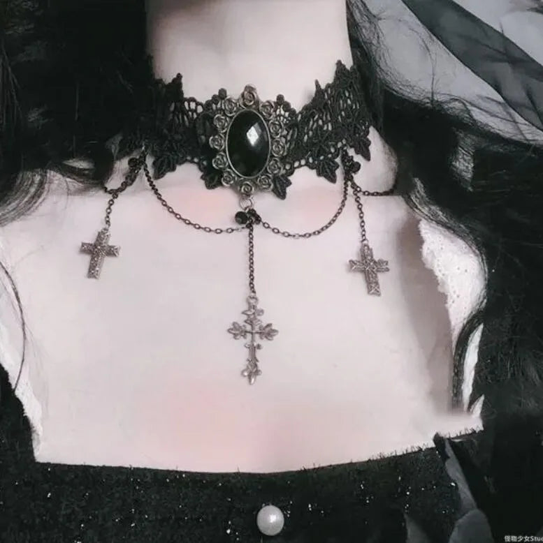 Punk Black Sexy Lace Chokers Necklace For Women Fashion Retro Clavicle Chain Halloween Collar Choker Steampunk Gifts