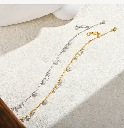 Round Cut Drilled Moissanite Bracelets Women S925 Silver Adjustable Beaded Chain Everyday Stackable Jewelry Party Gifts