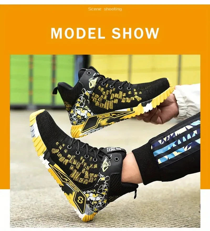 Blue Up Steel Toe High Top Boots Men Women Comfortable Breathabl Safety Boots Anti Smash Indestructible Construction Work Shoes
