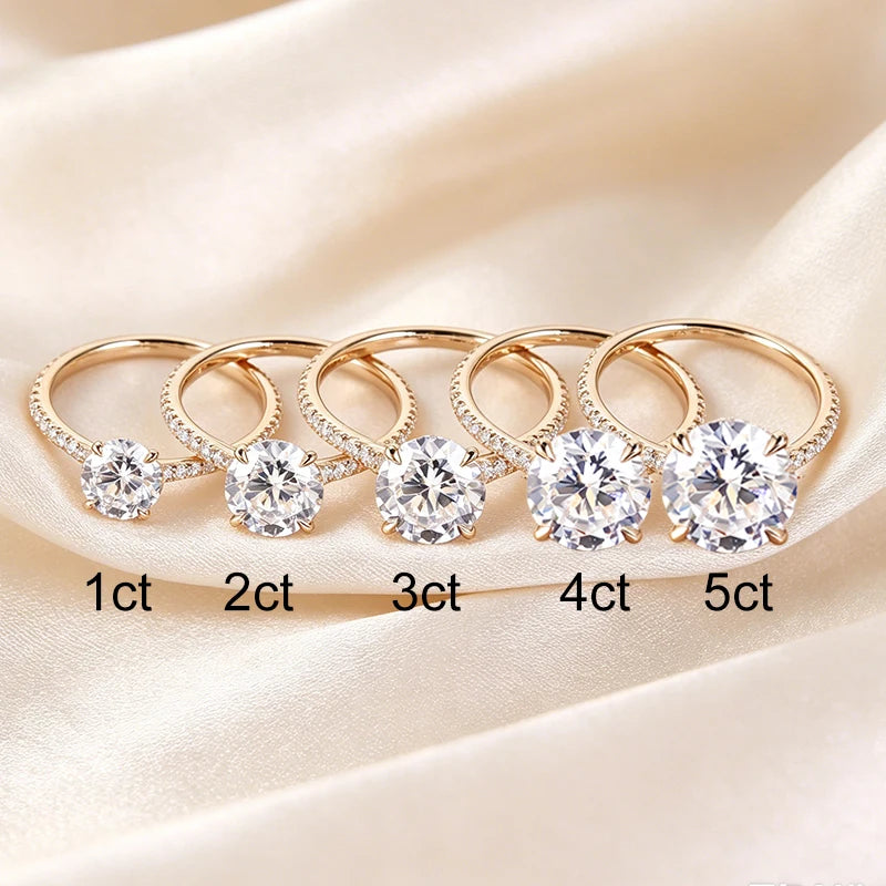 1ct-5ct All Moissanite Rings for Women Sparkling Lab Diamond S925 Sterling Silver with Gold Plated Wedding Promise Rings