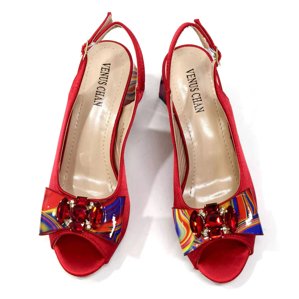 Fashion Purple Color Painted Rhinestones Elegant Peep Toe Sandals Shoes and Bag Set Italian Heels for Womens