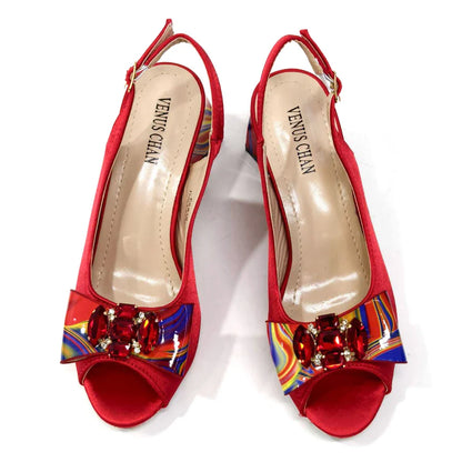 Fashion Purple Color Painted Rhinestones Elegant Peep Toe Sandals Shoes and Bag Set Italian Heels for Womens