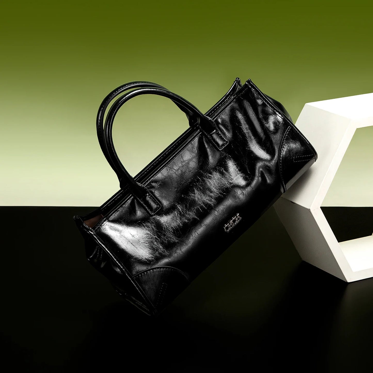 Bolsa de Ombro Feminina CHCH Nova Bolsa de Mão com Estampa de Mármore Preto Alça de Ombro Removível