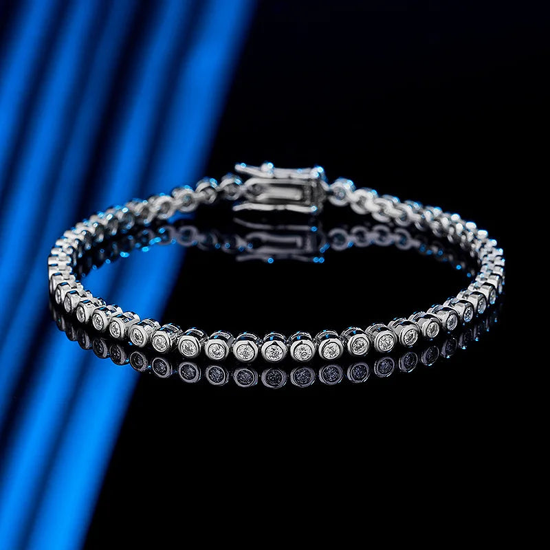 2mm Moissanite Tennis Bracelet for Woman Men Hip Hop Chain with GRA 100% Sterling Sliver 18k White Gold Plated Bracelet