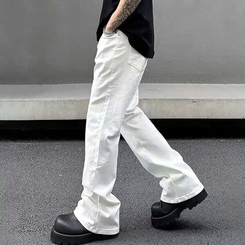 American Y2K Men's Jeans New Micro Flared Denim Pants Slim Fit Solid Color High Street Stylish Male Casual Trousers