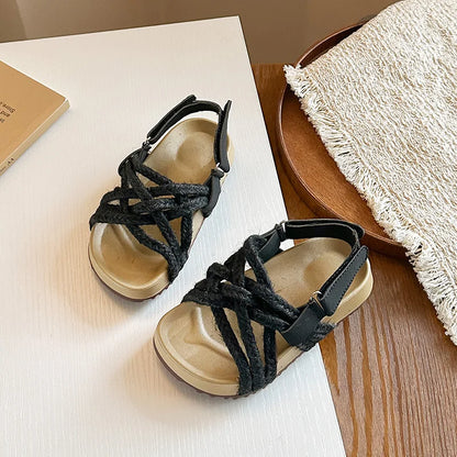Children's Boho Braided Sandals Summer New Boys Girls Casual Shoes for Outdoor Daily Wear Open-toe Kids Platform Beach Sandals