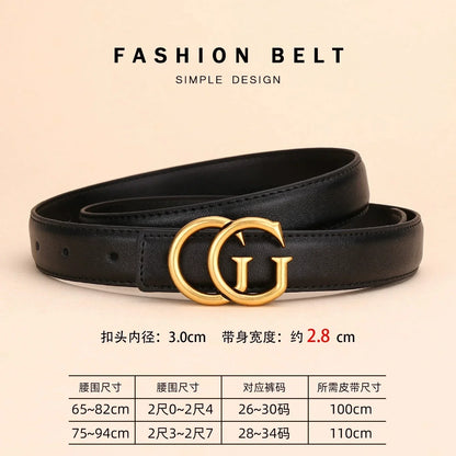 Women's leather belt with smooth buckle; simple and fashionable business belt for men; versatile belt for trousers