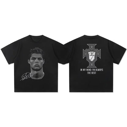 Cristiano Ronaldo Head T Shirt with Signature Trendy Graphic Tee Ronaldo CR7 Cristiano Ronaldo Shirt Ronaldo Vintage Football