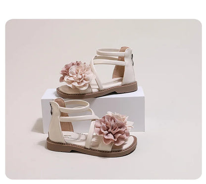 Girls' Sandals 2024 Summer New Children's Flower Princess Shoes Soft Sole Anti Slip Baby Girls' Roman Sandals
