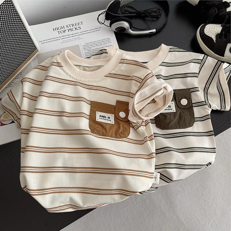 Children Summer Fashion Baby Boy Clothes Suits Striped Pocket TShirt Shorts 2pcs/Set Toddler Casual Costume Kids Tracksuits